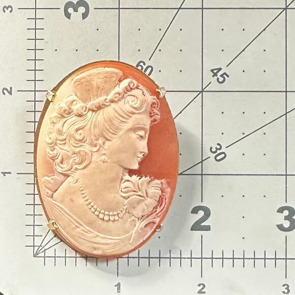 Vintage large hyper realistic plastic resin cameo gold tone oval brooch - Picture 9 of 9